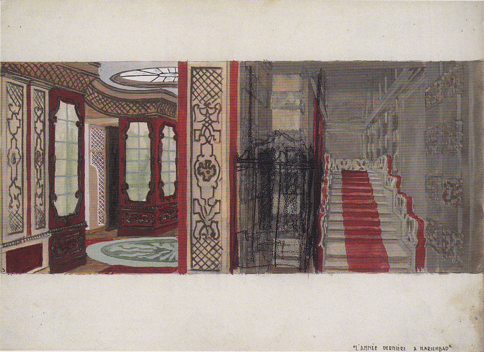 Jacques Saulnier, Design for the decor for Last Year at Marienbad, gouache on cardboard, 1960.