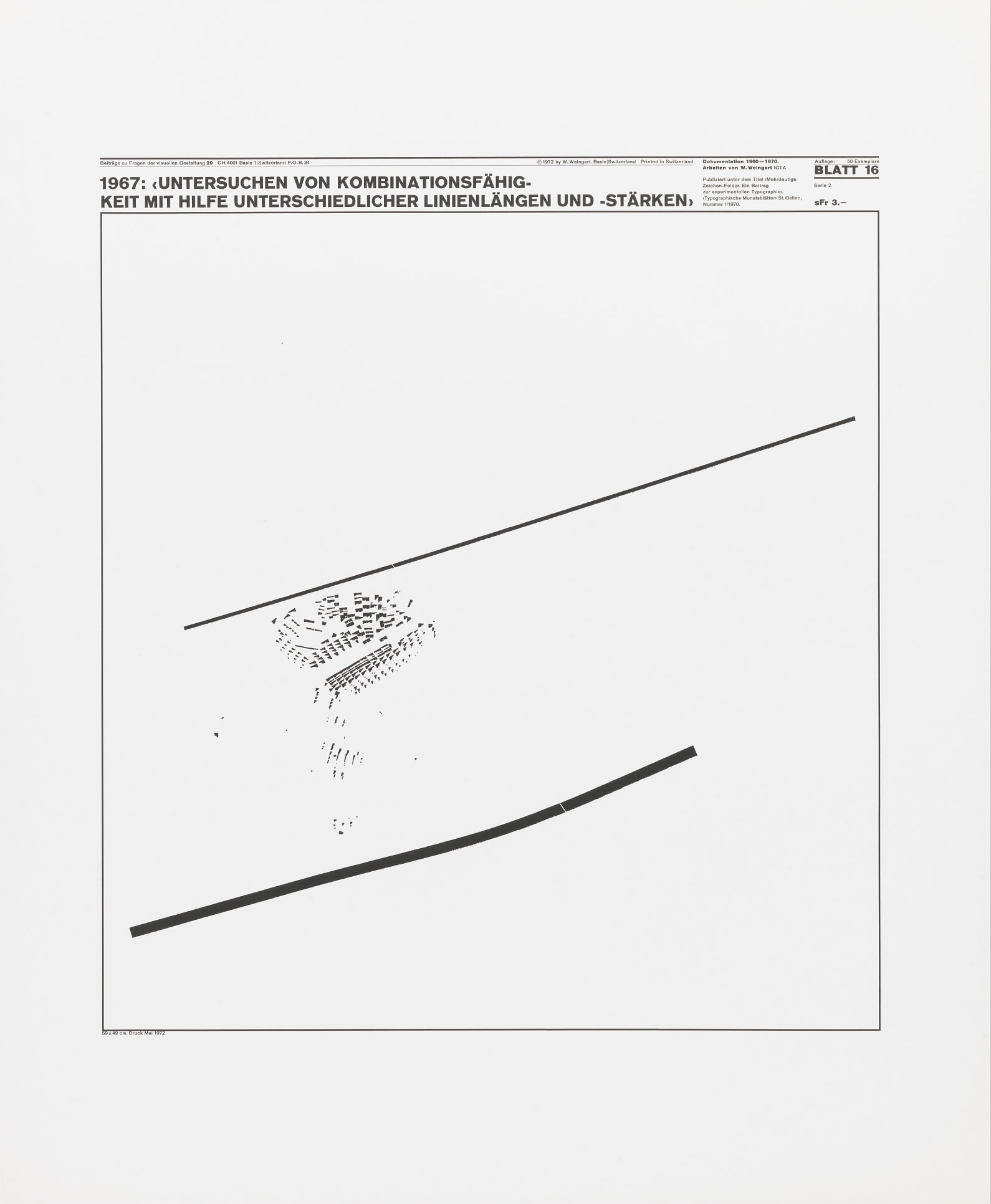 Wolfgang Weingart: Beiträge zu Fragen der visuellen Gestaltung 29, Blatt 16 from the portfolio Dokumentation 1960—1970, Arbeiten von W. Weingart, Designed 1967. Lithograph. (58.74 x 48.9 cm)