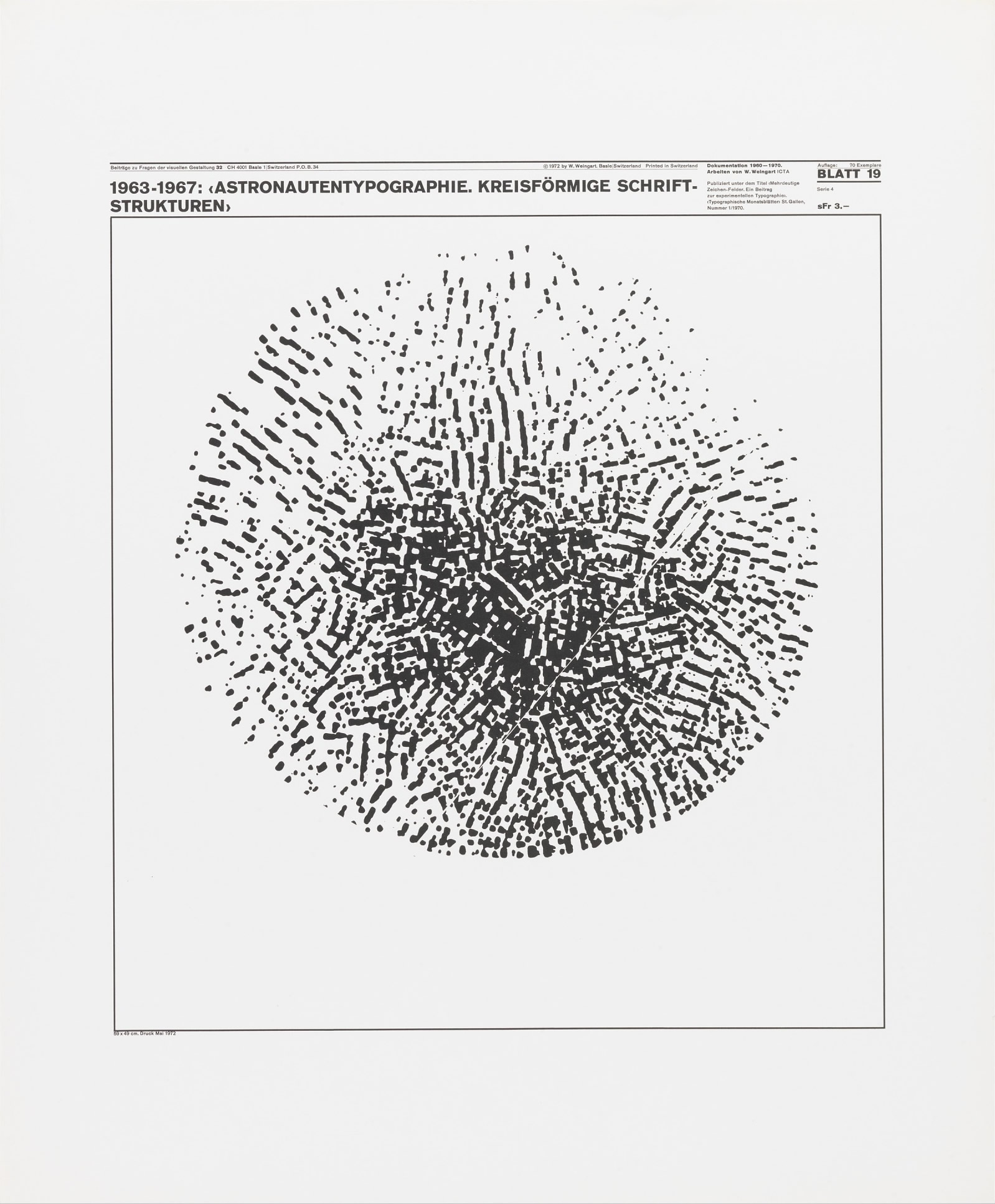 Wolfgang Weingart: Beiträge zu Fragen der visuellen Gestaltung 32, Blatt 19 from the portfolio Dokumentation 1960—1970, Arbeiten von W. Weingart, Designed 1963-67. Lithograph. (58.9 x 49 cm)