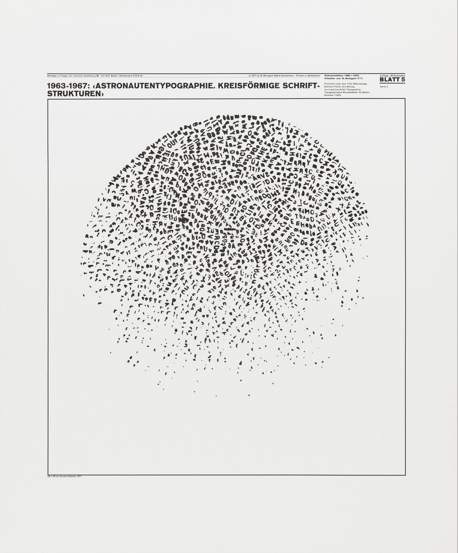 Wolfgang Weingart: Beiträge zu Fragen der visuellen Gestaltung 18, Blatt 5 from the portfolio Dokumentation 1960—1970, Arbeiten von W. Weingart, Designed 1963-67. Lithograph. (58.9 x 49 cm)