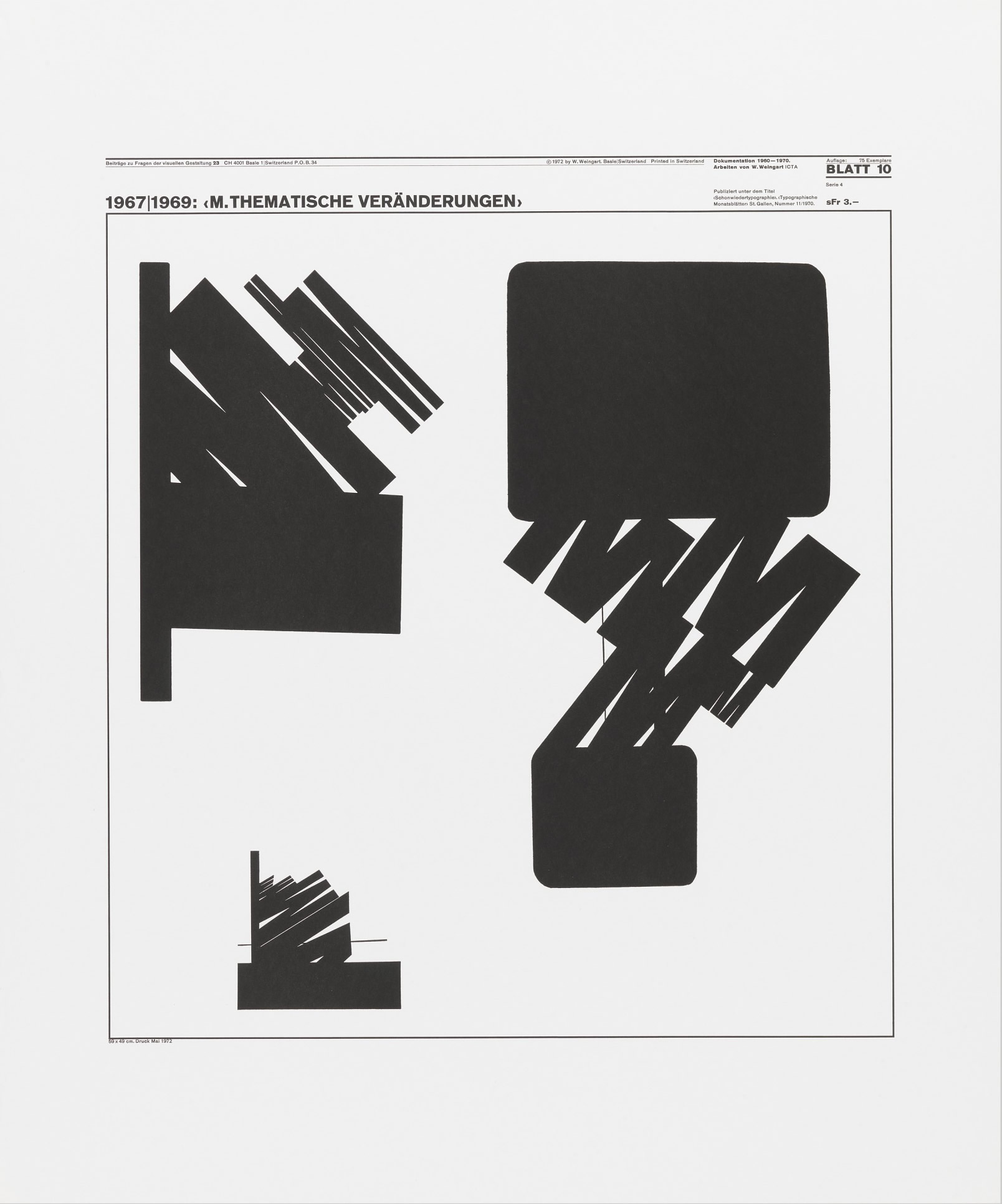 Wolfgang Weingart: Beiträge zu Fragen der visuellen Gestaltung 23, Blatt 10 from the portfolio Dokumentation 1960—1970, Arbeiten von W. Weingart, Designed 1967-69. Lithograph. (58.9 x 49 cm)