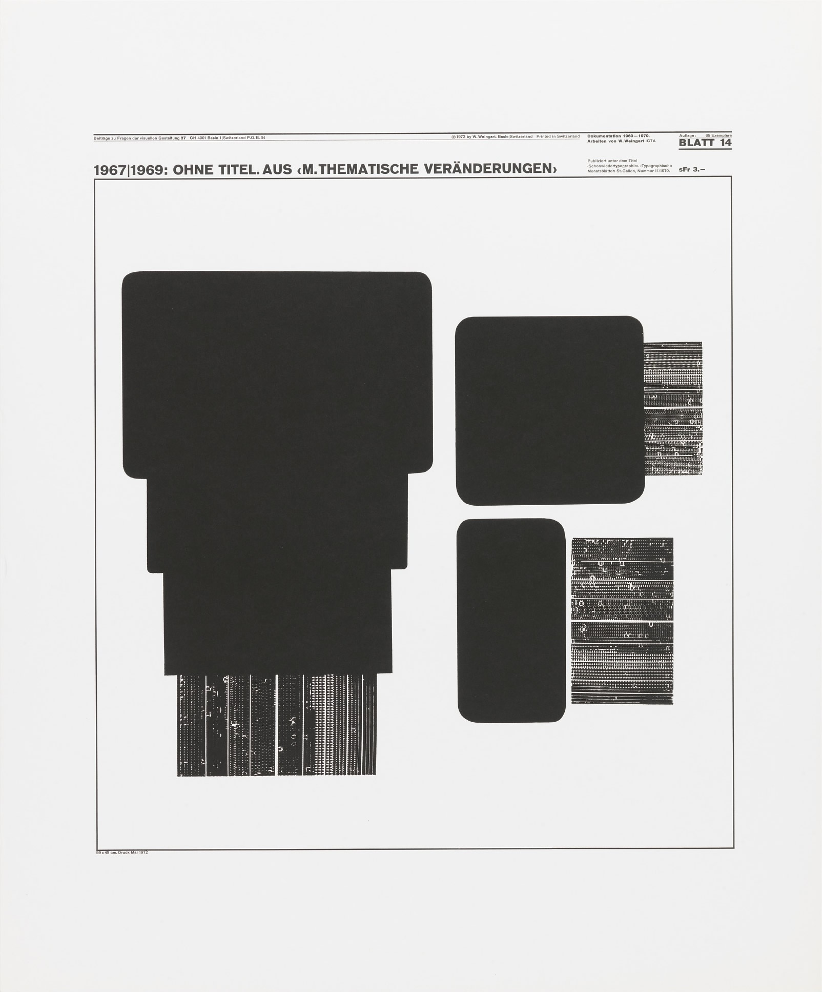 Wolfgang Weingart: Beiträge zu Fragen der visuellen Gestaltung 27, Blatt 14 from the portfolio Dokumentation 1960—1970, Arbeiten von W. Weingart, Designed 1967-69. Lithograph. (58.9 x 49 cm)