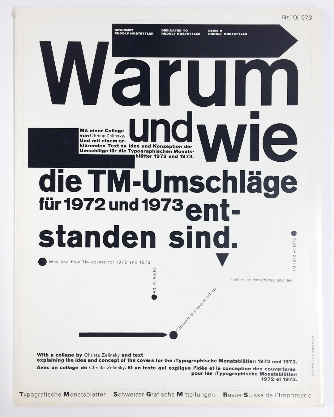Wolfgang Weingart: Cover design for Typografische Monatsblätter Schweizer Grafische Mitteilungen Revue suisse de l’Imprimerie Nr. 10, 1973