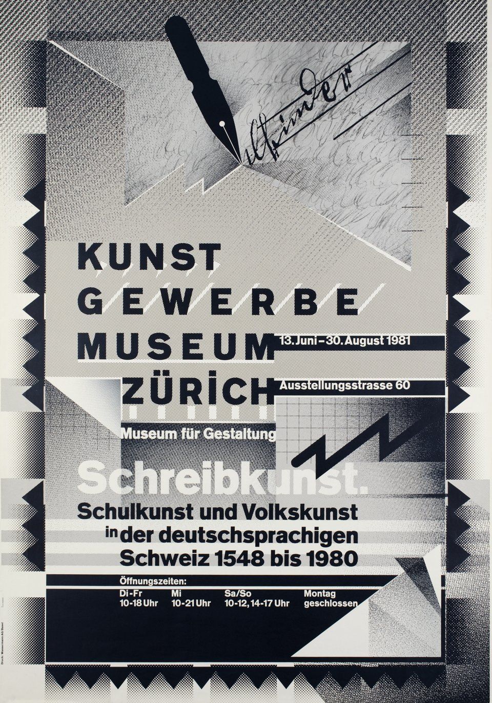 Wolfgang Weingart: Schreibkunst - Kunstgewerbemseum Zurich. 1981. Lithograph. (91 x 127 cm)