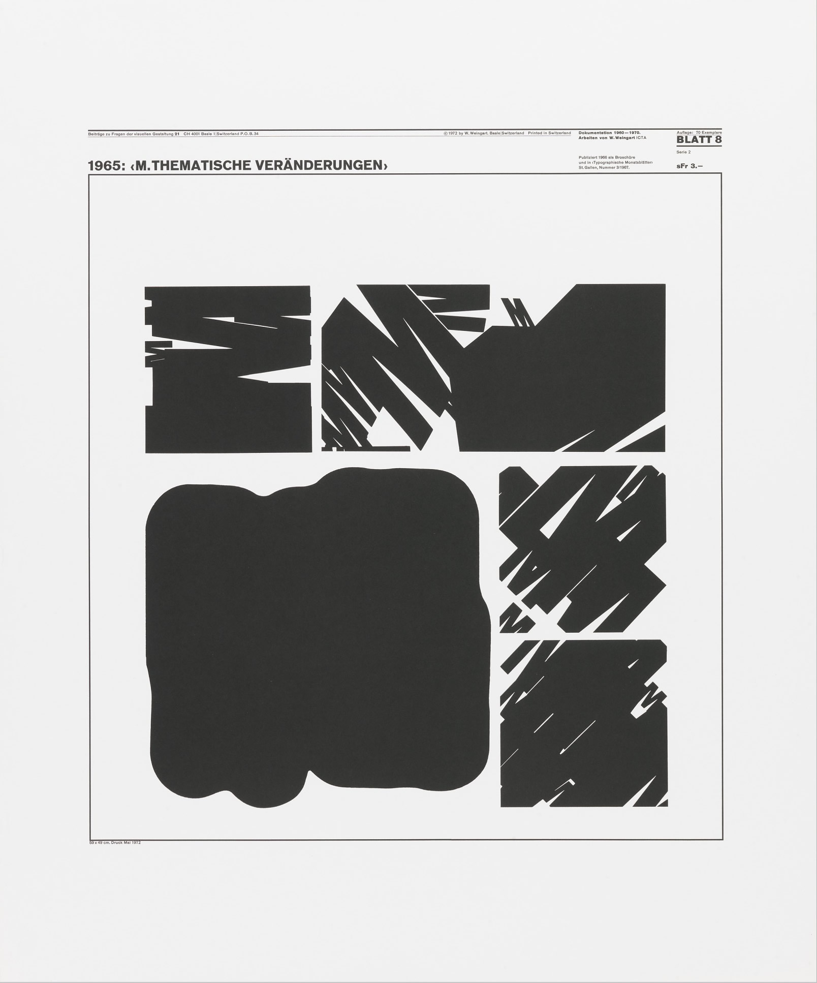 Wolfgang Weingart: Beiträge zu Fragen der visuellen Gestaltung 21, Blatt 8 from the portfolio Dokumentation 1960—1970, Arbeiten von W. Weingart, Designed 1965. Lithograph. (58.74 x 48.9 cm)