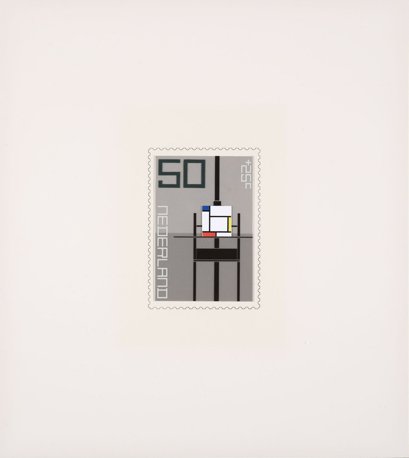 Wim Crouwel: First design for postage stamps The Netherlands 1983 De Stijl - painting: Mondriaan. 1982