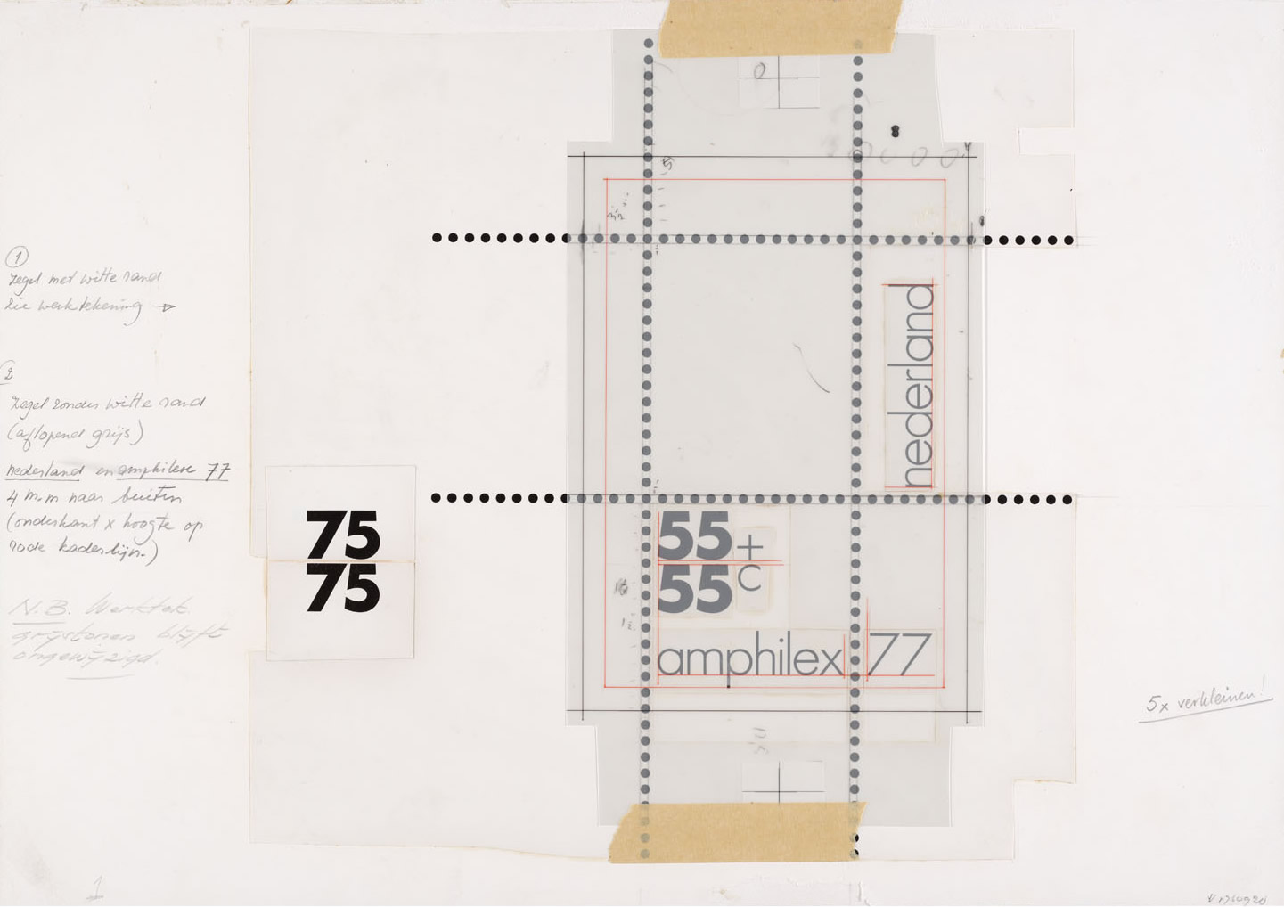 Wim Crouwel: Working drawing for the 1976 Amphilex '77 series. 1976