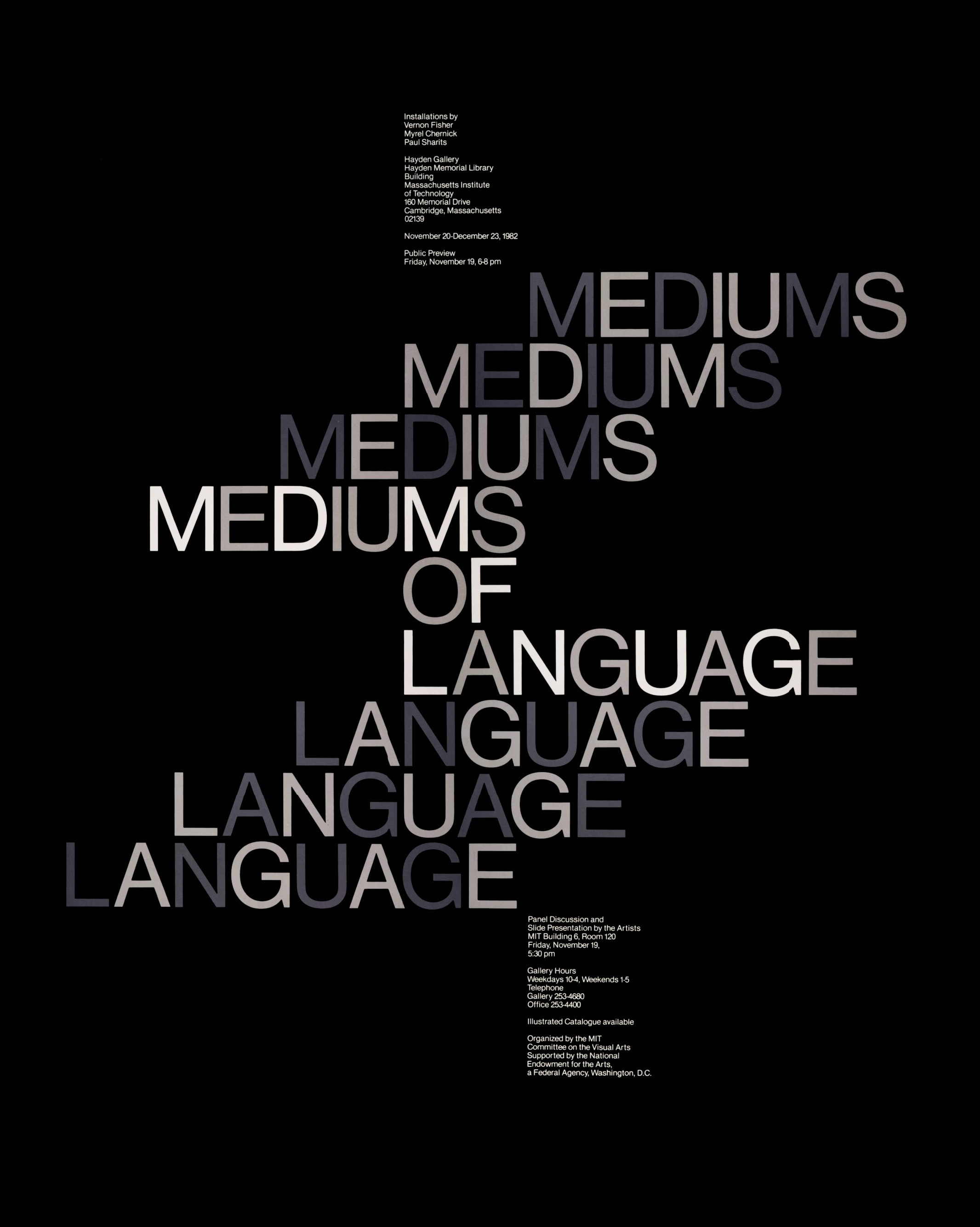Jacqueline Casey: Mediums of Language, Poster, 1982.