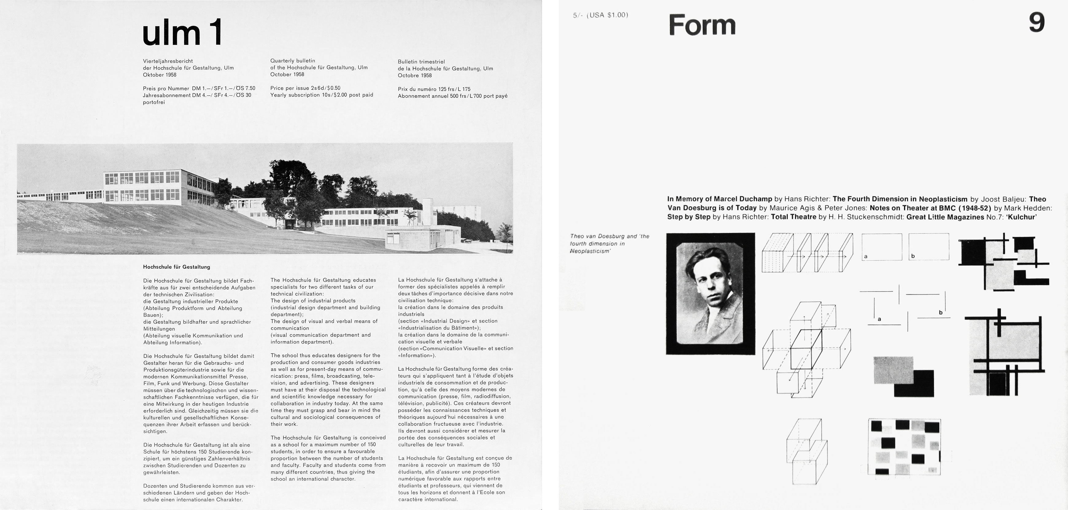 Anthony Froshaug, ulm 1, October 1958 / Philip Steadman, Form 9, April 1969