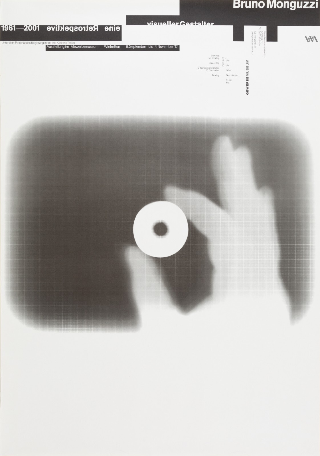 Bruno Monguzzi: visueller Gestalter - eine Retrospektive, Gewerbemuseum, Winterthur, 128 x 90 cm, 2001.