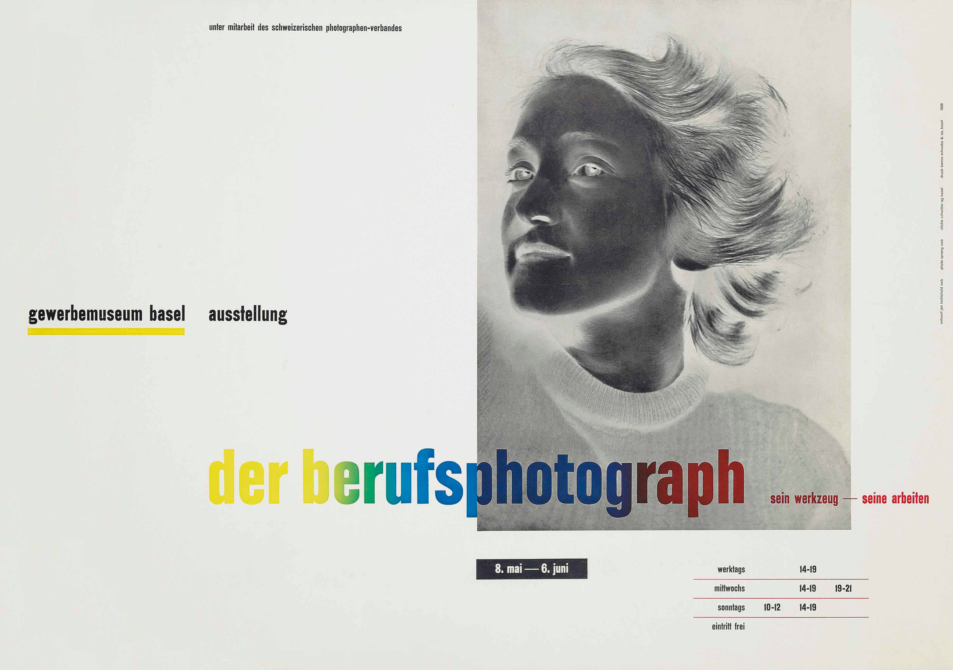 Jan Tschichold. Poster: Ausstellung: Der Berufsphotograph: Sein Werkzeug—Seine Arbeiten 1938. Photolithograph (63.8 x 91 cm)