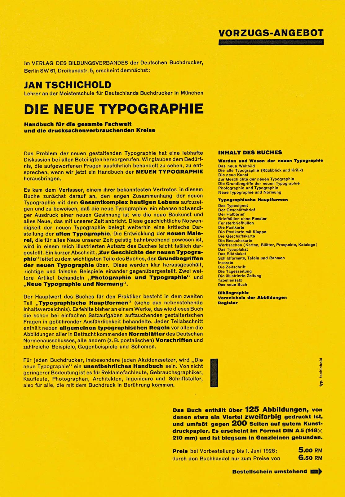 Jan Tschichold. Promotional leaflet for Die neue Typographie. 1928. (28.4 x 21 cm)