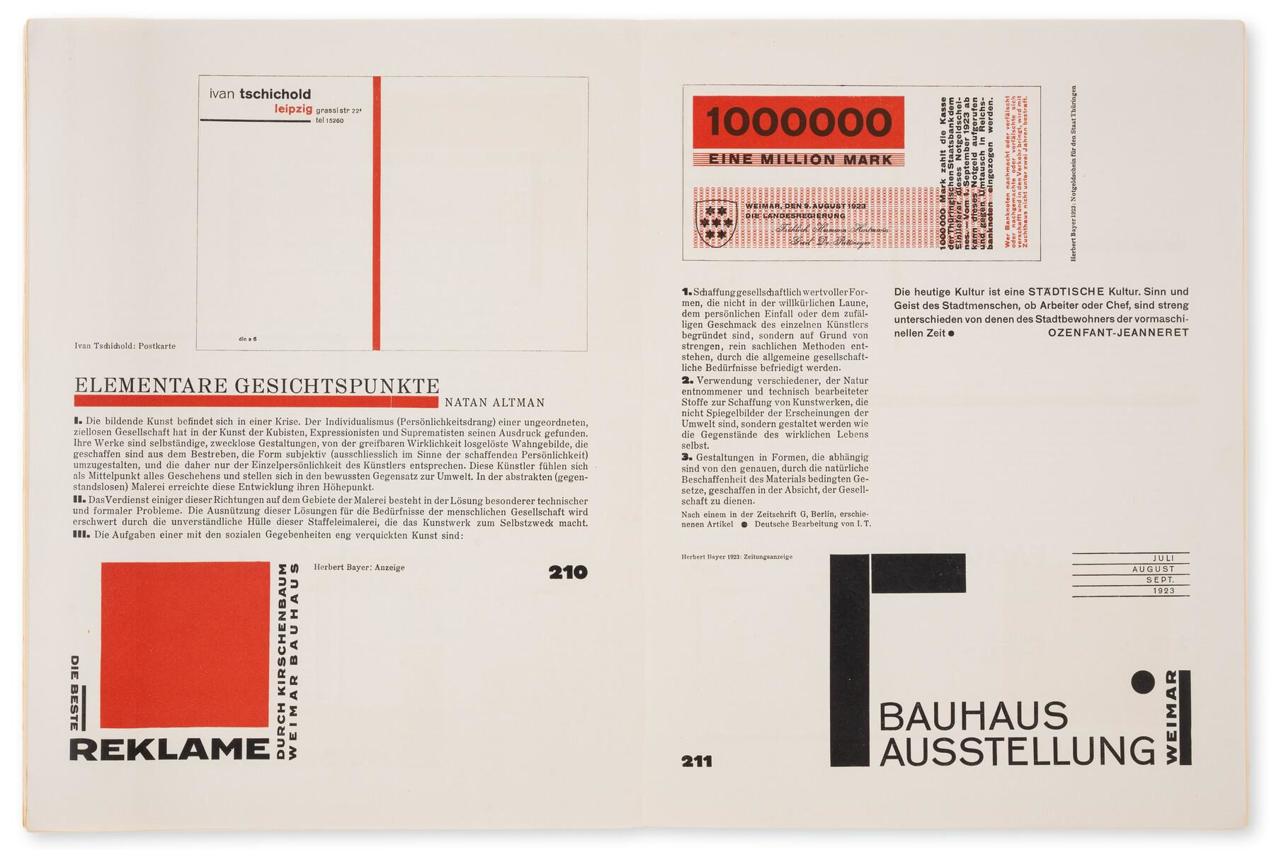 Jan Tschichold. Internal spreads of Typographische Mitteilungen. Sonderheft: Elementare Typographie, vol. 22, no. 10 October 1925 Letterpress (30.8 x 23.1 cm)