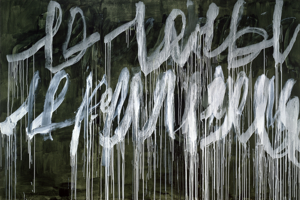 Cy Twombly. III Notes from Salalah, Note II, 2005-07. / Acrylic on wood panel 96 x 144 inches. (243.8 X 365.8 cm).