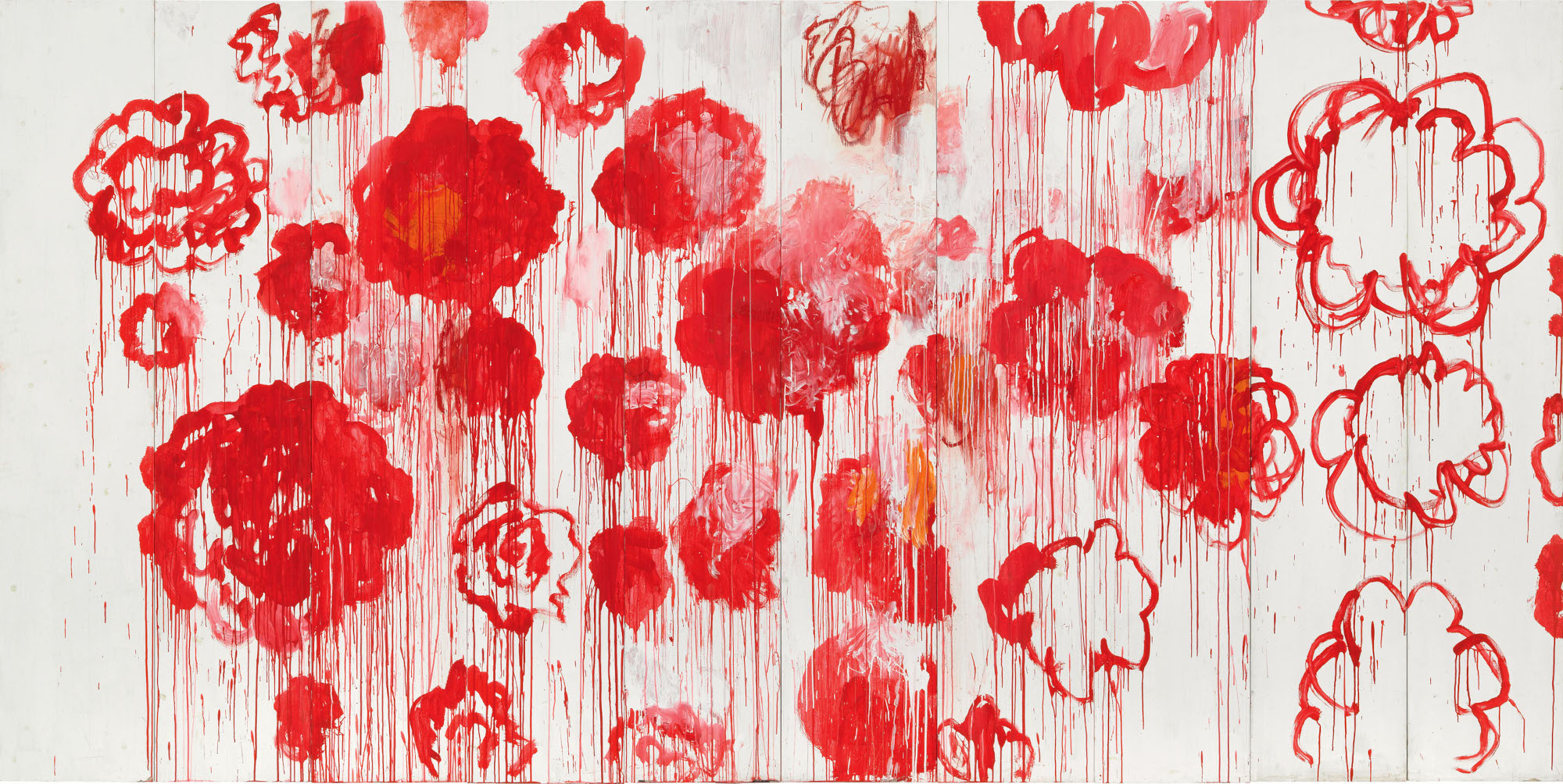 Cy Twombly. Blooming, 2001–2008 / Acrylic and wax crayon on panel, in ten parts, (250 x 500 cm)