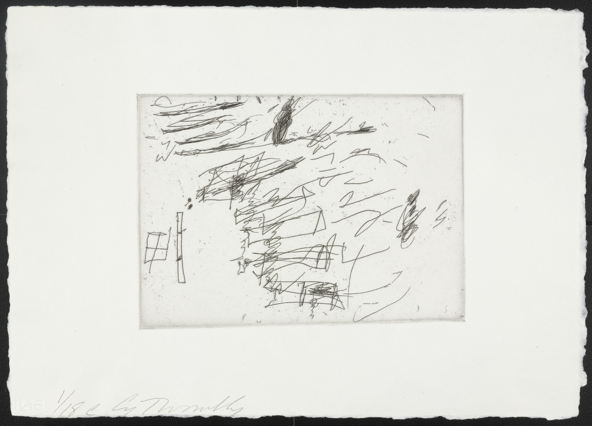Cy Twombly: SKETCHES 1967 / (Etchings are inscribed “a” “b” “c” “d” “e” and “f”) / Paper size 22 x 31 cm / Edition 18 (1-18) / Bastian 14.