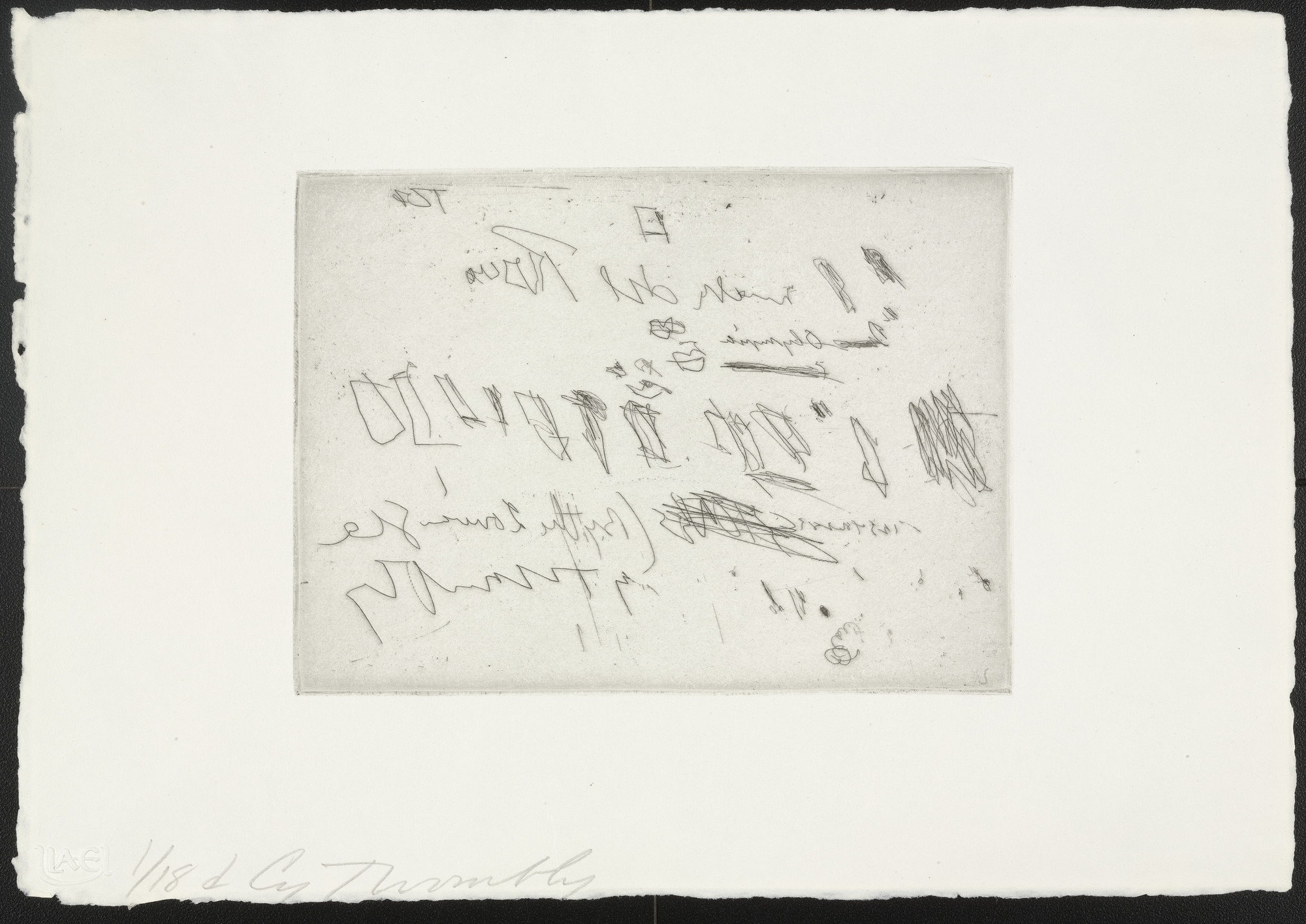 Cy Twombly: SKETCHES 1967 / (Etchings are inscribed “a” “b” “c” “d” “e” and “f”) / Paper size 22 x 31 cm / Edition 18 (1-18) / Bastian 15.