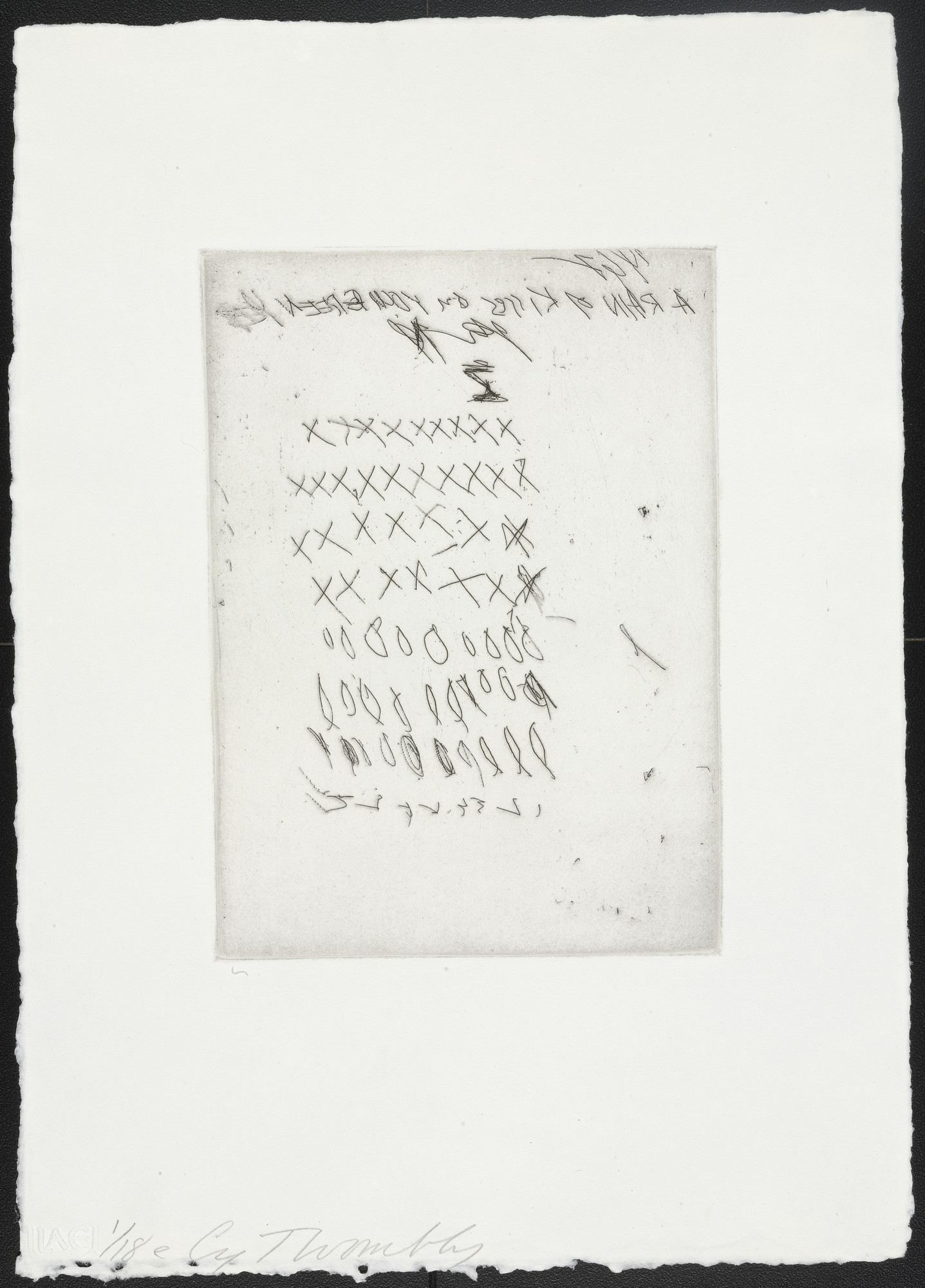 Cy Twombly: SKETCHES 1967 / (Etchings are inscribed “a” “b” “c” “d” “e” and “f”) / Paper size 22 x 31 cm / Edition 18 (1-18) / Bastian 16.