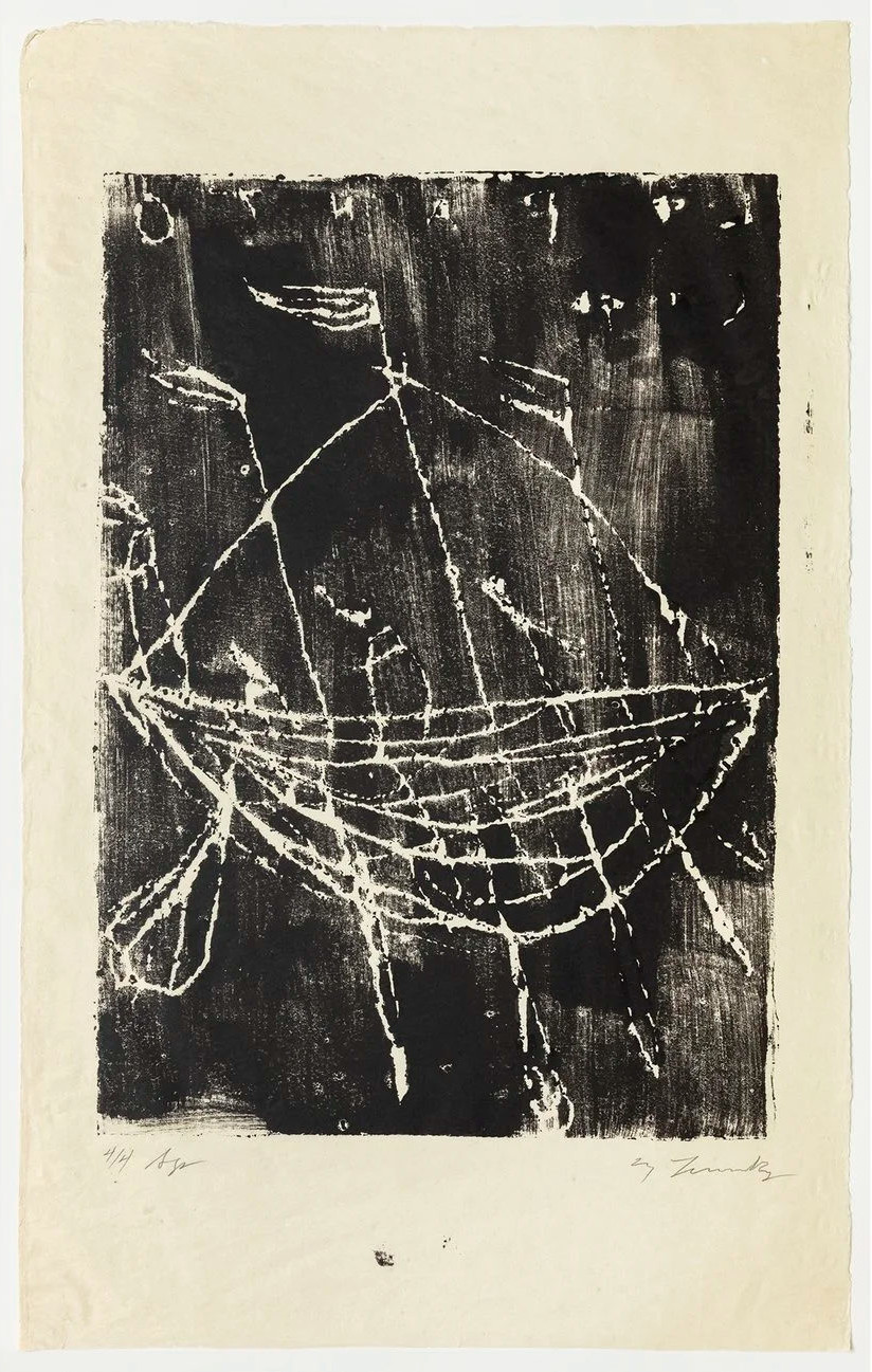 Cy Twombly: LEPANTO I 1996 / Engraving with monotype inking / Paper size 99.1 × 62.2 cm / Edition 10 (1–10) / Bastian 84.