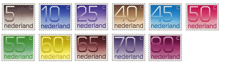 Wim Crouwel: Cijferzegels (Number Postage Stamps) stamps, 1976–2000, PTT, The Hague
